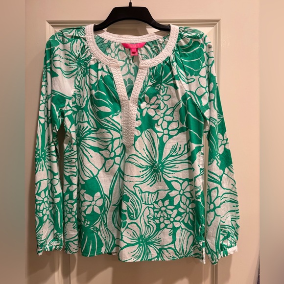 Lilly Pulitzer Tops - Lilly Pulitzer Caitlin Tunic NWT Spearmint Green Floral Blouse Size Small